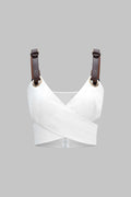 Leather Patchwork Crossed Cut Out Cami Top
