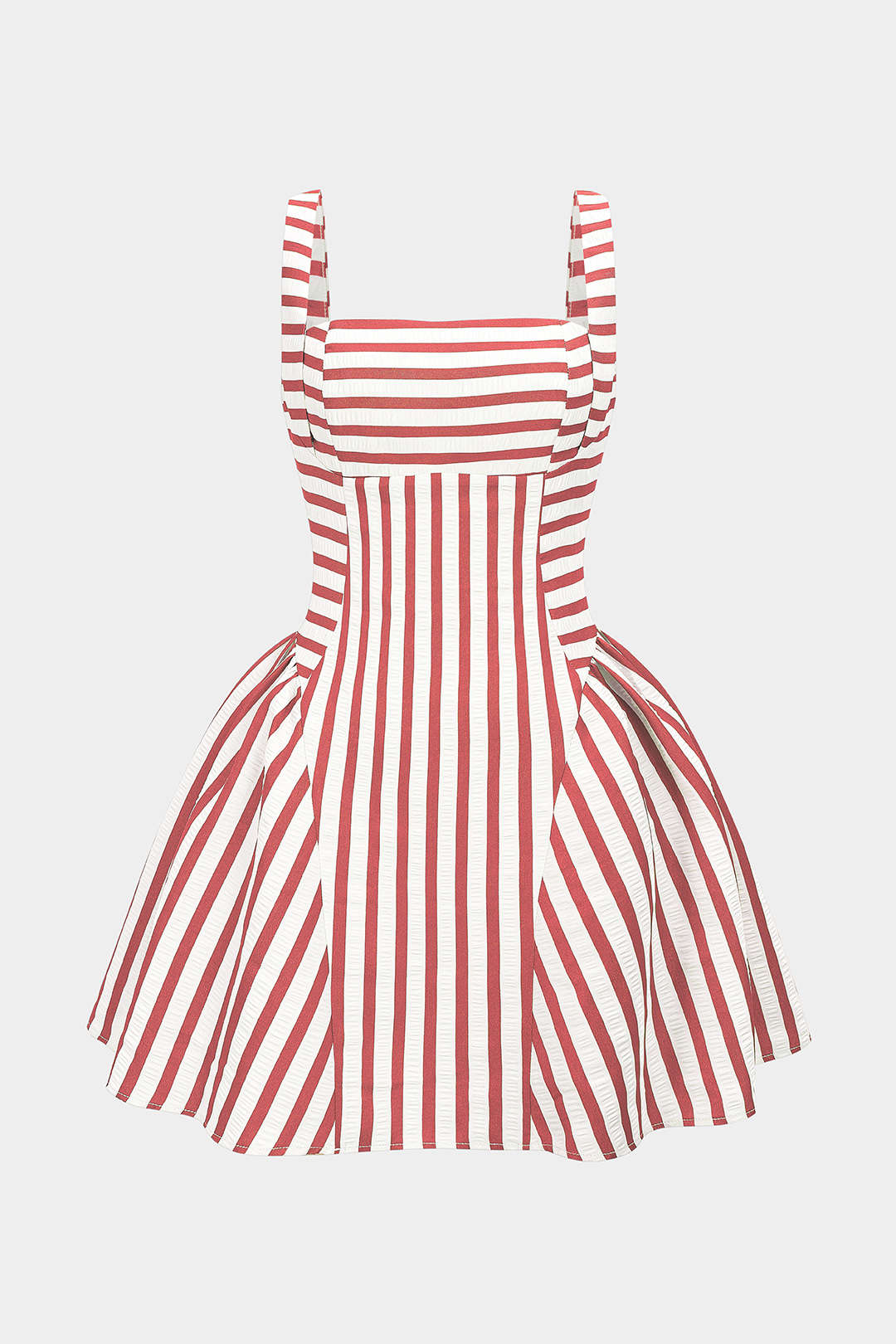 Stripes Print Square Neck Ruched Sleeveless Mini Dress