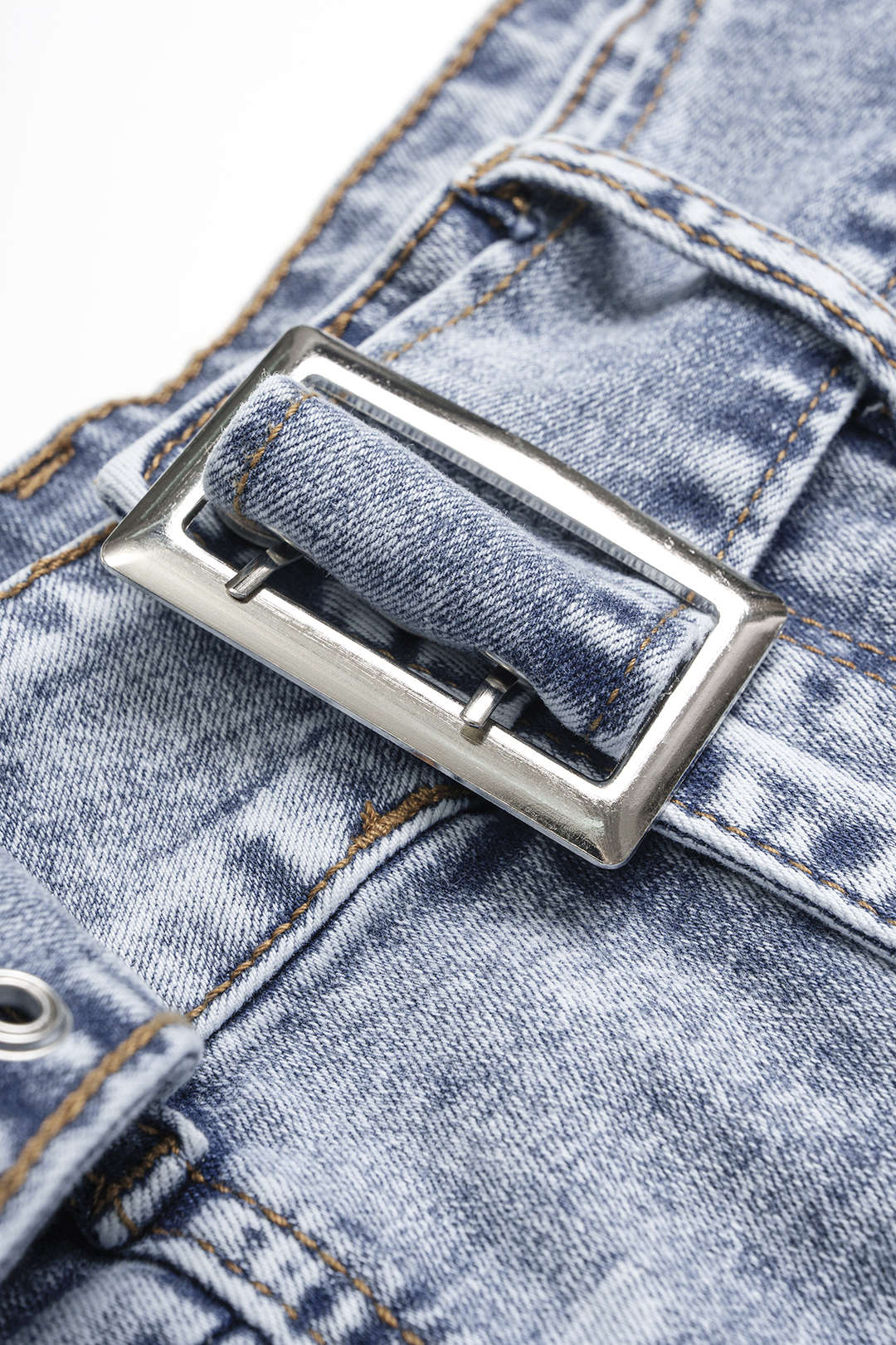 Denim Belted Tie-Up High Waist Shorts