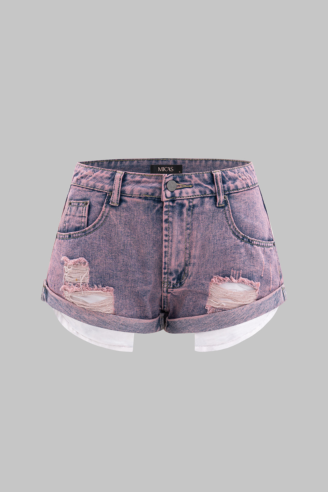 Denim Asymmetrical Ripped Pocket Shorts
