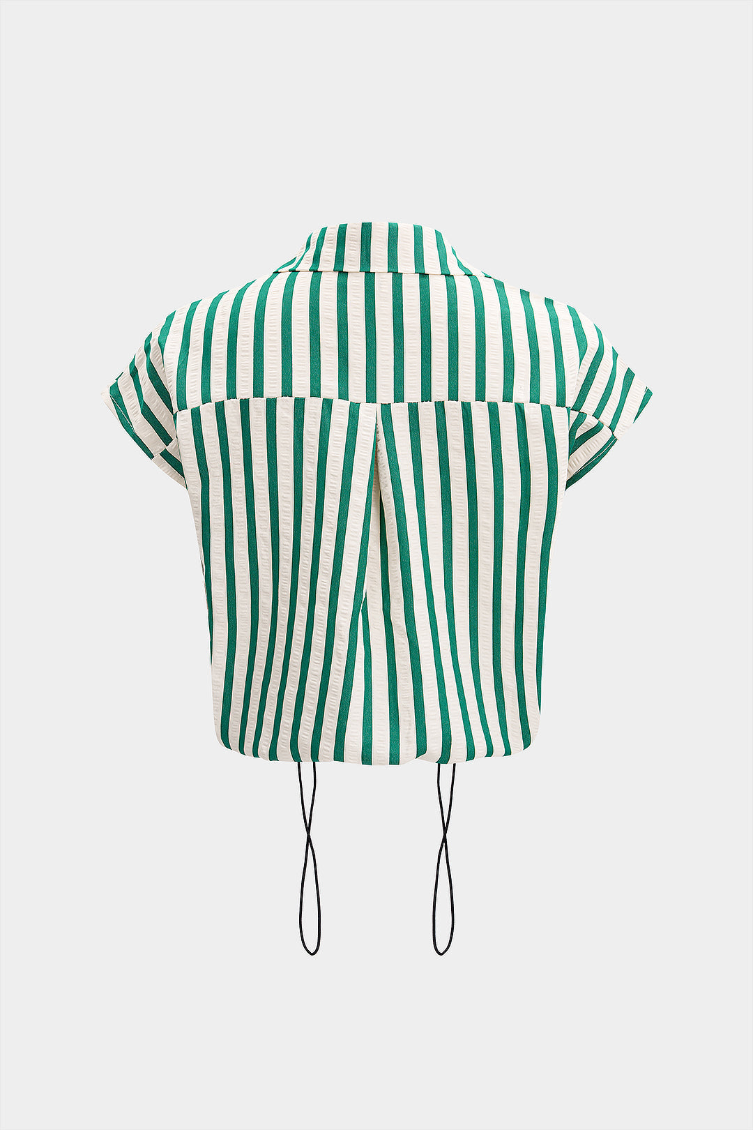 Stripes Print Lapel Button Drawstring Short-Sleeve Shirt