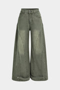 Denim Washed Wide Leg Jeans