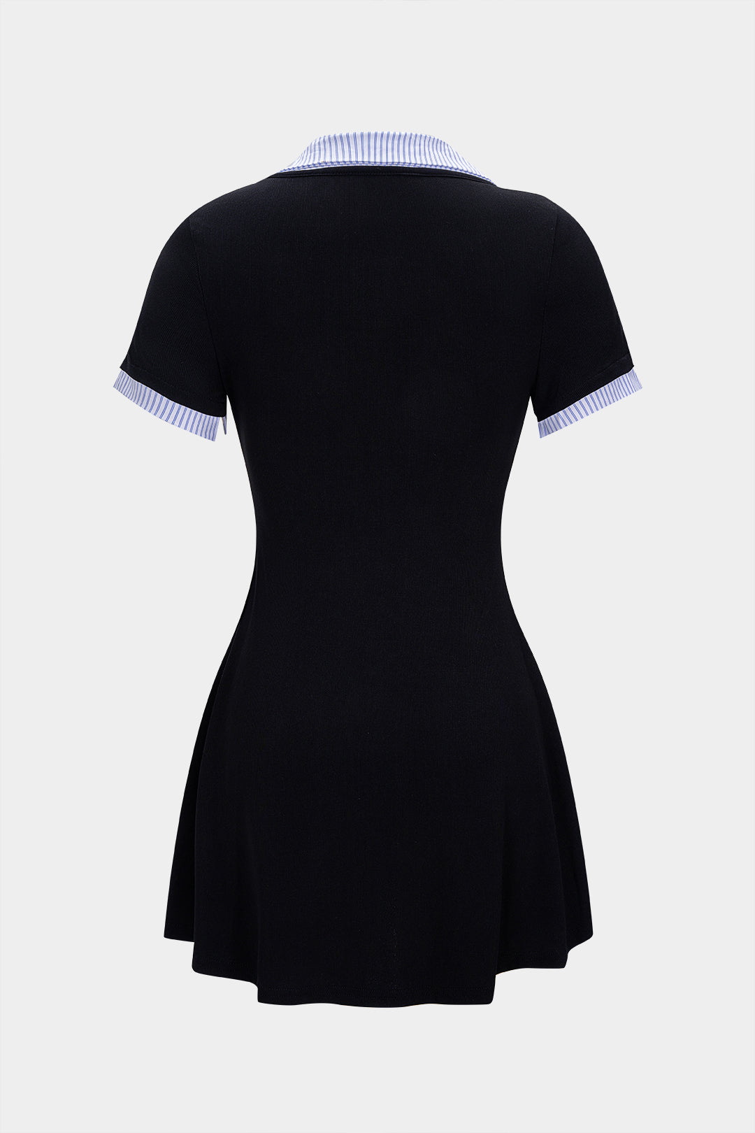 Striped Contrast Round Neck Button Short Sleeve Mini Dress
