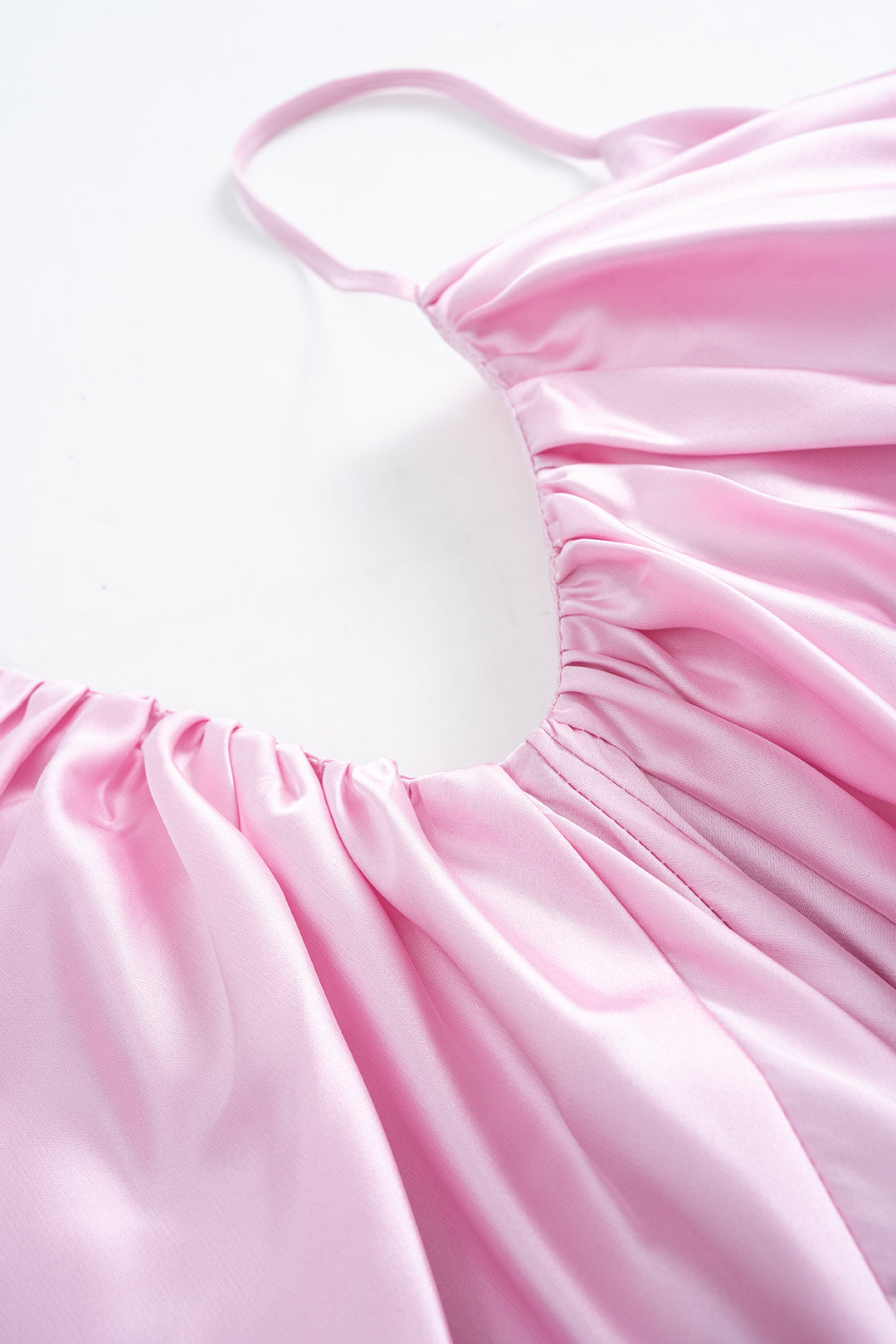 Satin V-Neck Ruched Sleeveless Midi Dress