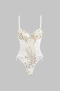 Lace Patchwork Embroidery Strappy Bodysuit