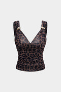 Leopard Print Mesh Ruched Metallic Decor Cami Top
