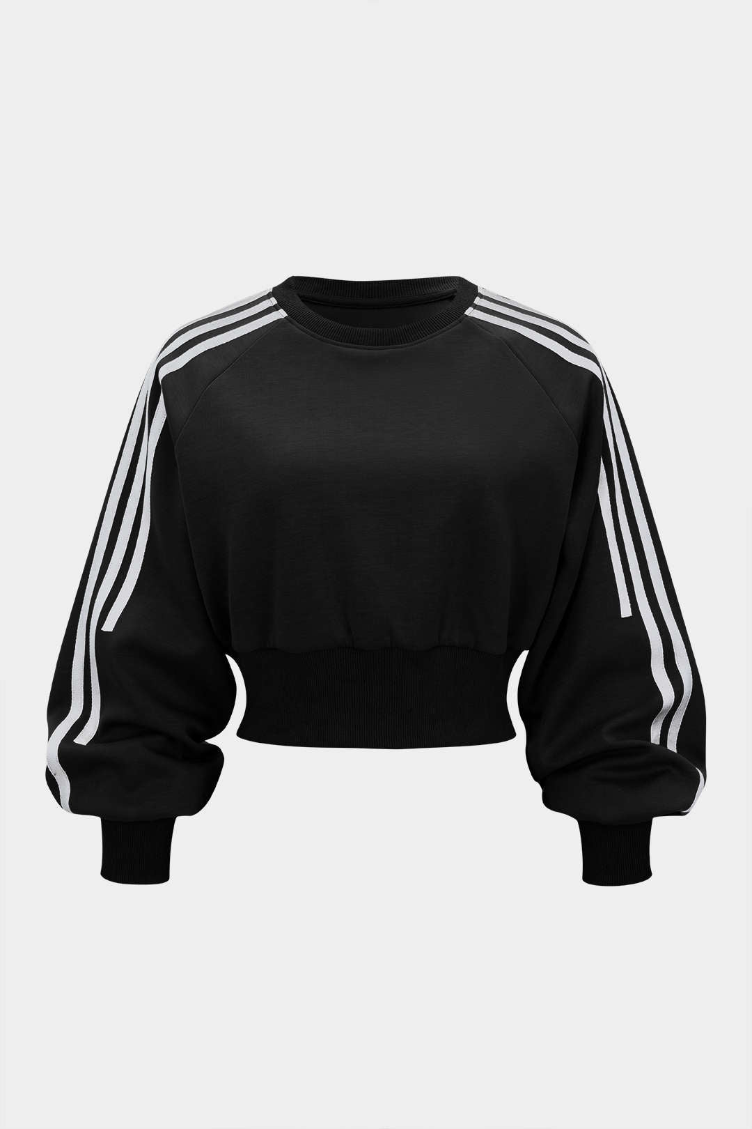 Contrast Stripes Print Ruched Round Neck Sweatshirt