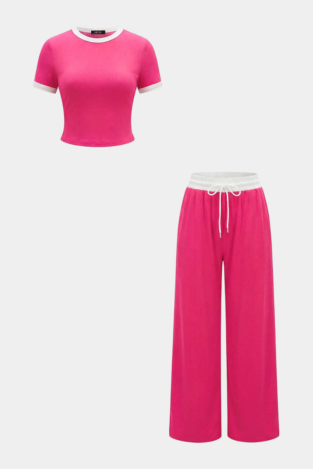 Contrast Round Neck Short Sleeve T-Shirt And Tie-Up Pants Set