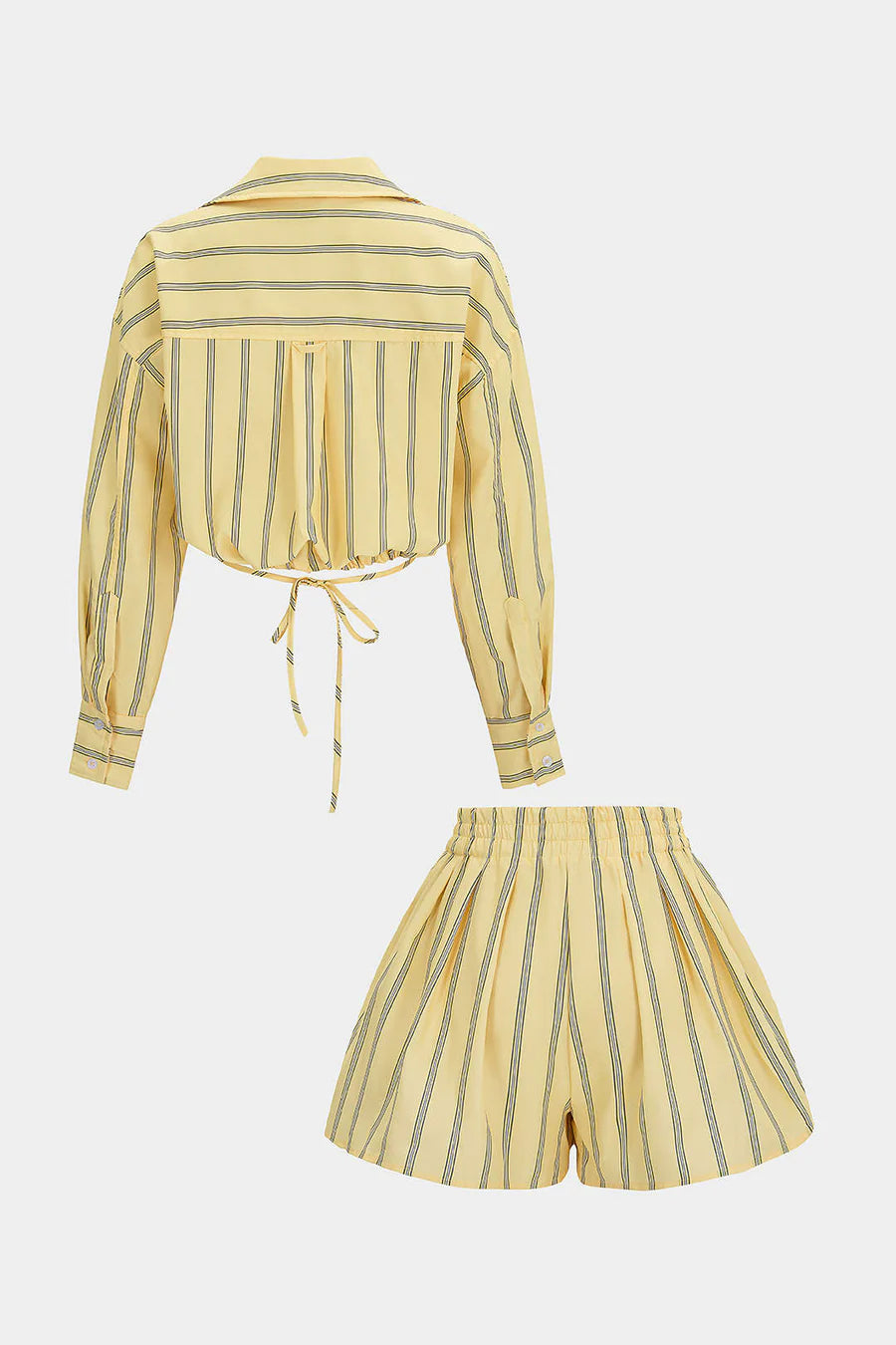 Stripes Print Lapel Long Sleeve Shirt And Wide Leg Shorts Set