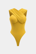 Ruched Crossed Backless Bustier Bodysuit