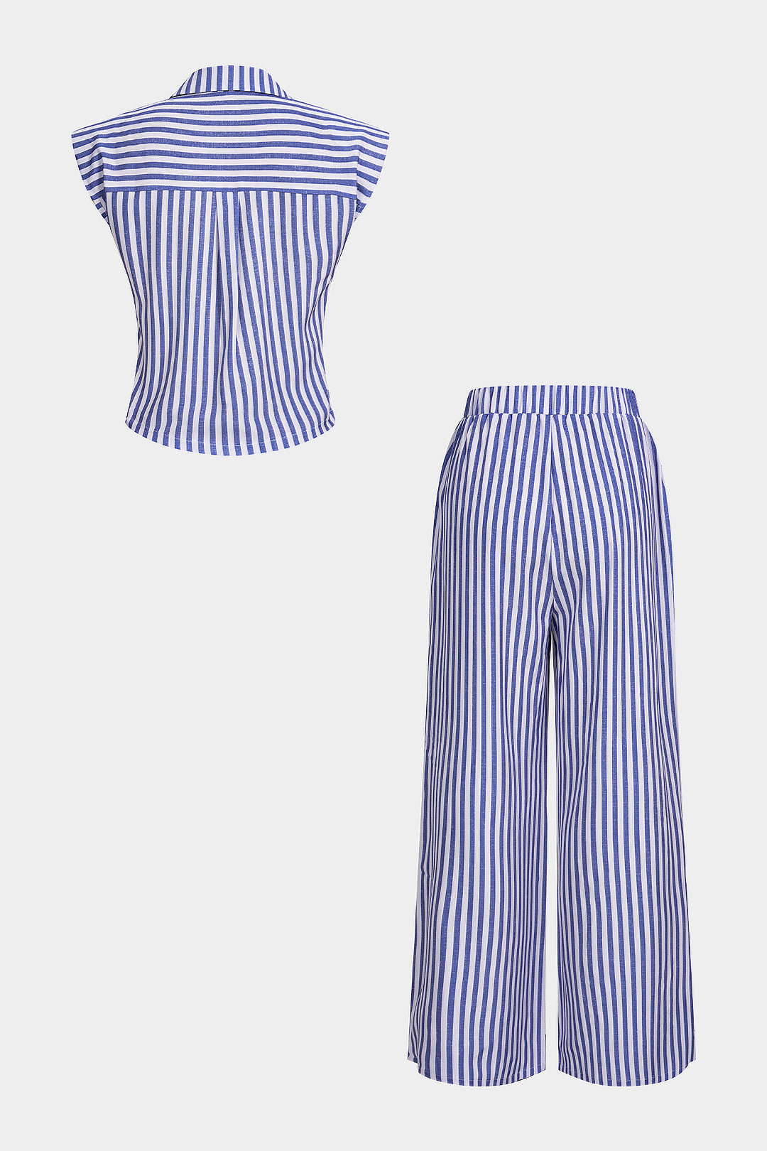 Stripes Print Lapel Sleeveless Top And Wide Leg Pants Set