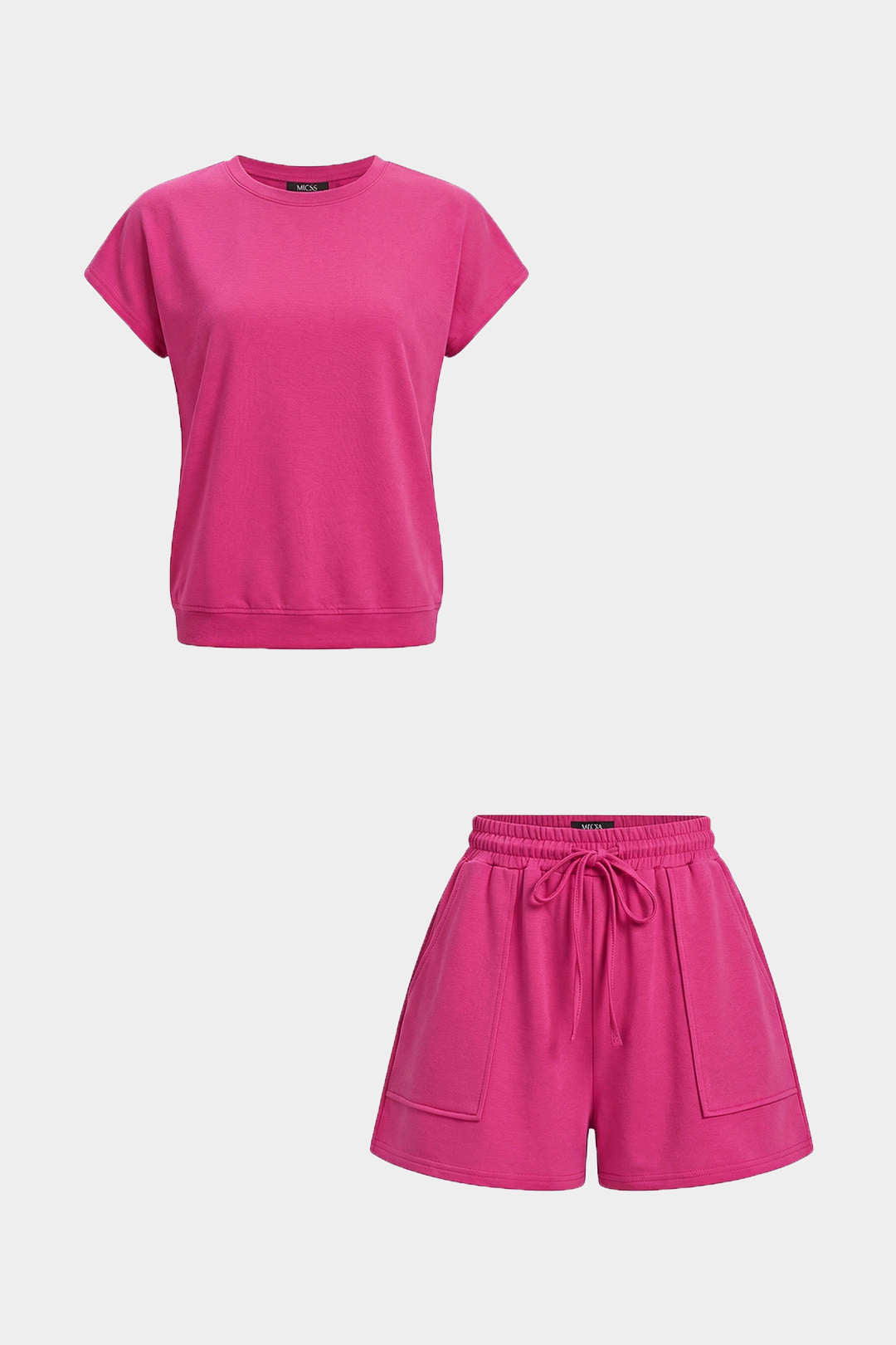 Round Neck Short Sleeve Top And Pocket Tie-Up Shorts Set