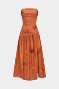 Fruit Letter Print Ruched Strapless Sleeveless Midi Dress