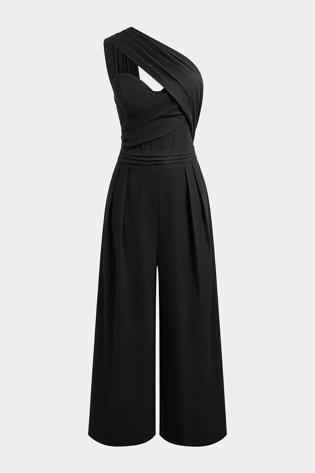 Linen One Shoulder Asymmetrical Ruched Sleeveless Jumpsuit