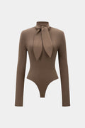 Round Neck Tie Front Long-Sleeve Bodysuit