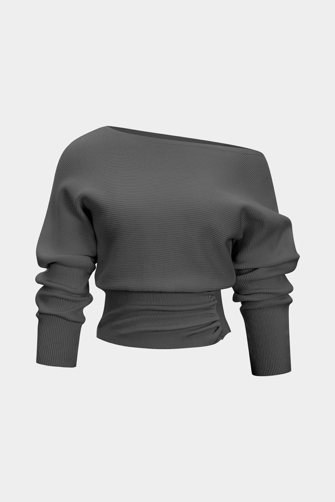 Asymmetrical Ruched Batwing Long-Sleeve Top