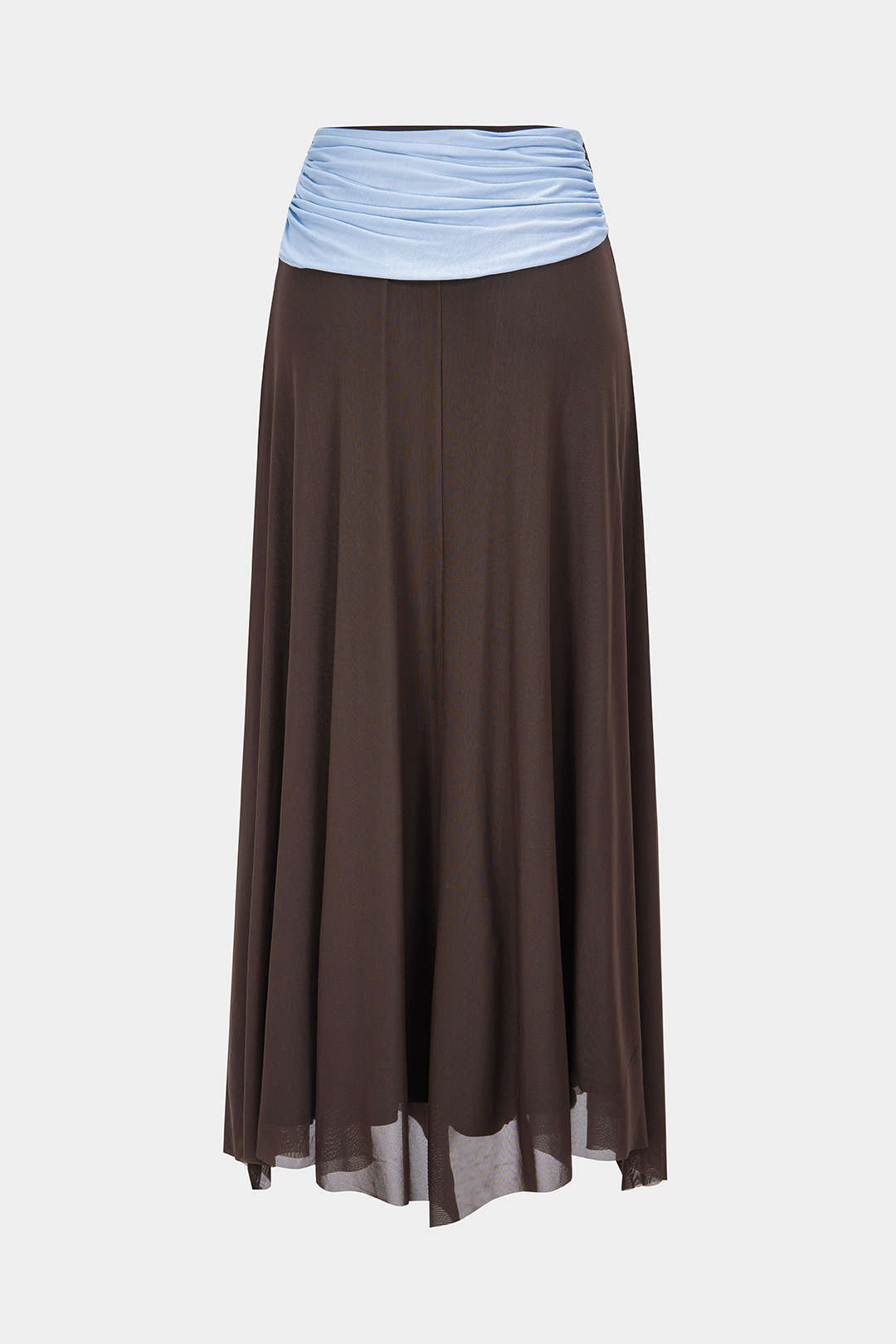 Contrast Mesh Patchwork Asymmetrical Ruched Skirt