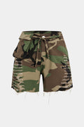 Camo Destroyed Cargo Shorts