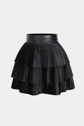 Satin Finish Pleated Layered Skirt