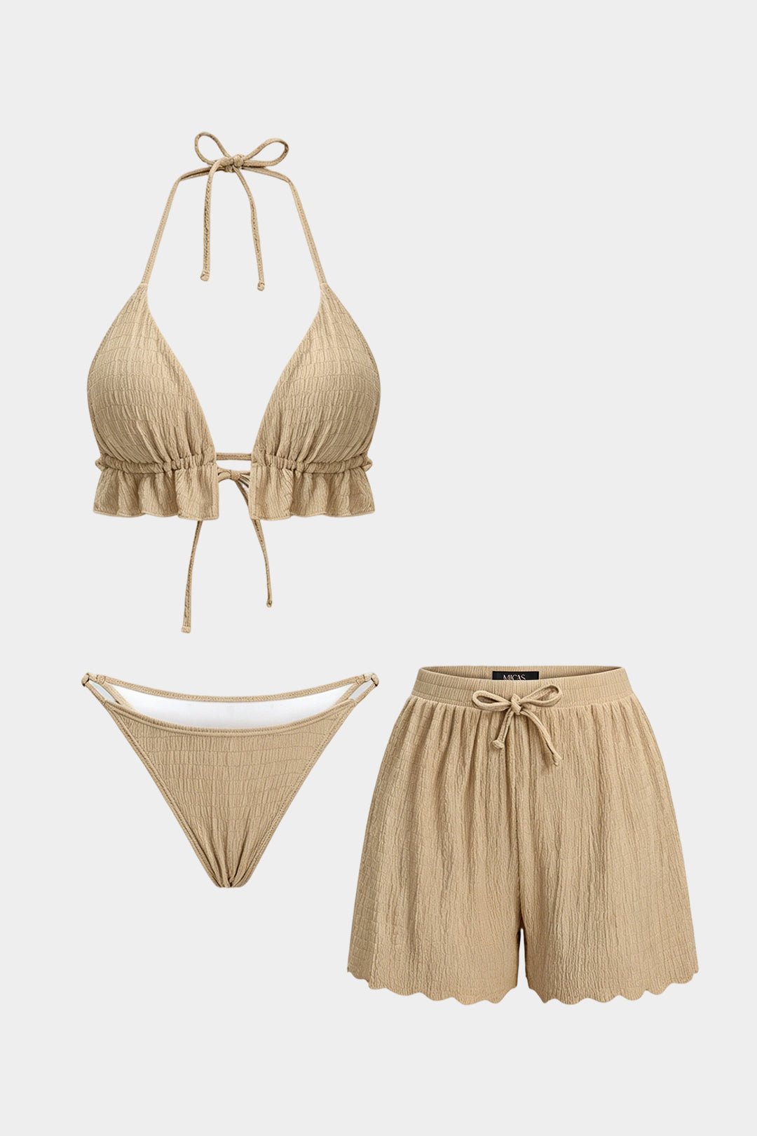 Textured Halter Neck Tie-Up Bikini Set