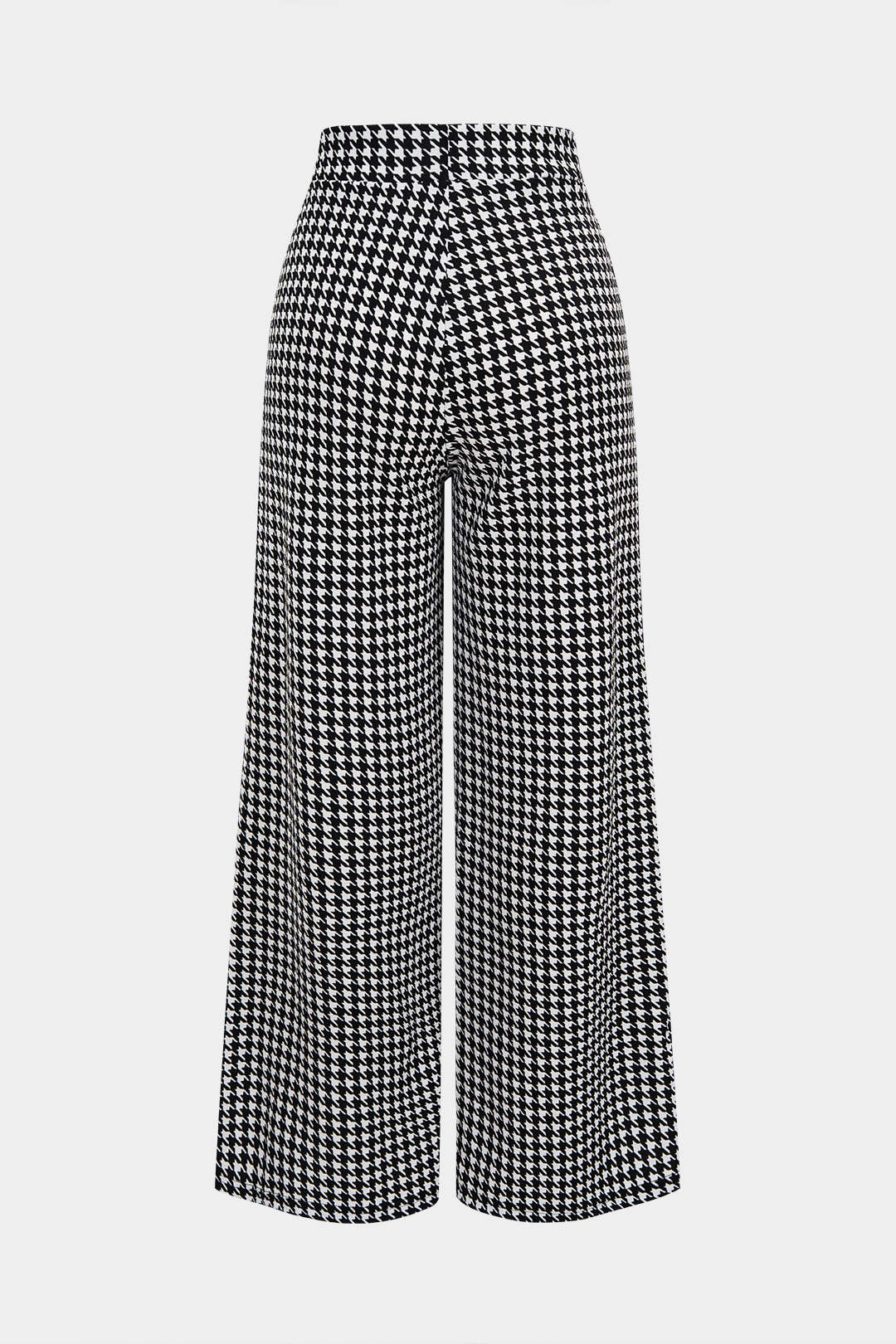 Houndstooth Print High Waist Button Wide Leg Pants