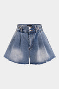 Denim High Waist Frayed Wide Leg Shorts