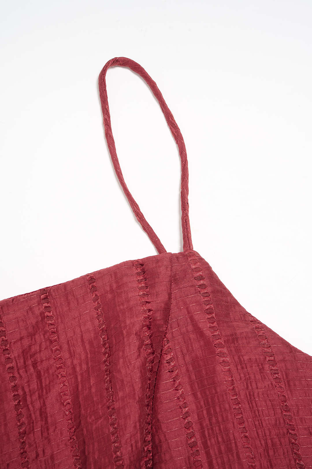 Textured Crossed Backless Smocked Sleeveless Midi Dress