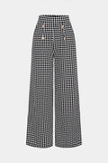 Houndstooth Print High Waist Button Wide Leg Pants