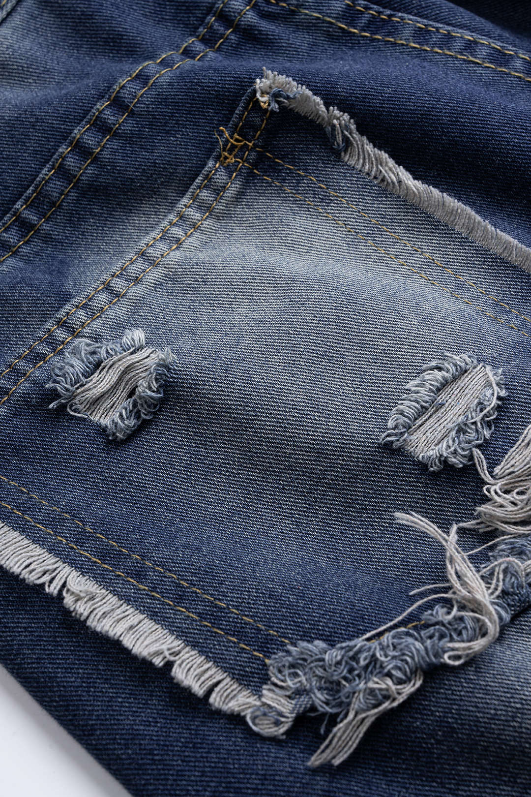 Denim Letter Print Frayed Studded Pocket Wide Leg Jeans