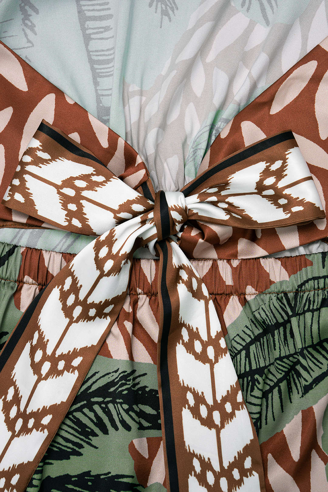 Leaves Print Satin Halter Neck Tie Back Backless Sleeveless Mini Dress