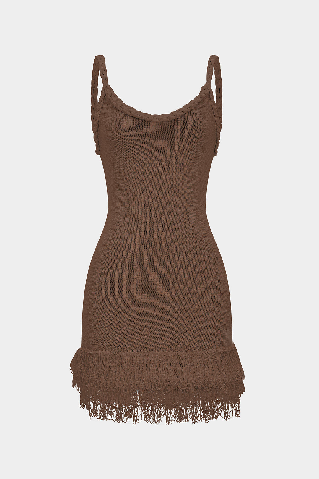 Knit Fringe Braided Backless Slip Sleeveless Dress