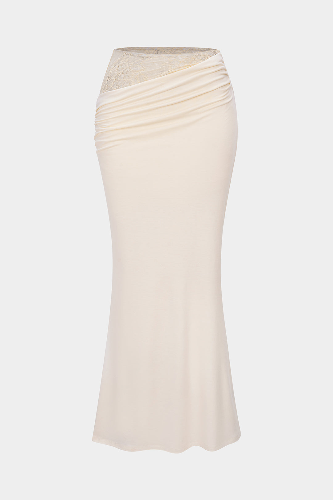 Lace Patchwork Asymmetrical Ruched High Waist Skirt