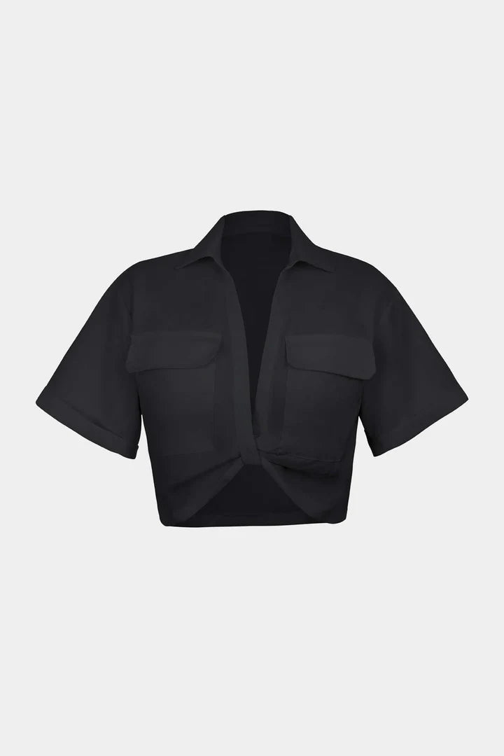 Basic Flap Pocket Twist Hem Shirt