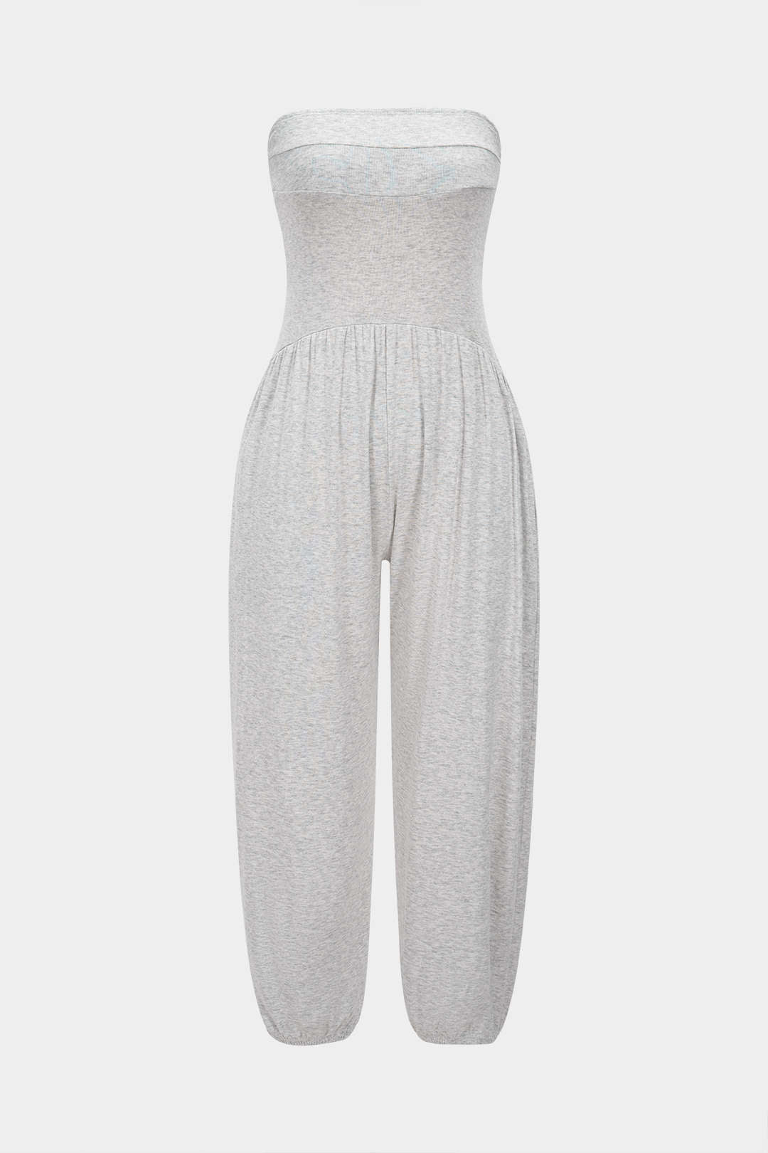 Solid Ruched Strapless Jumpsuit