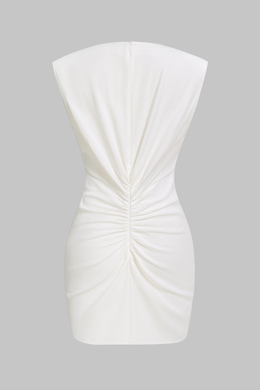 V-Neck Linen Ruched Zipper Sleeveless Mini Dress