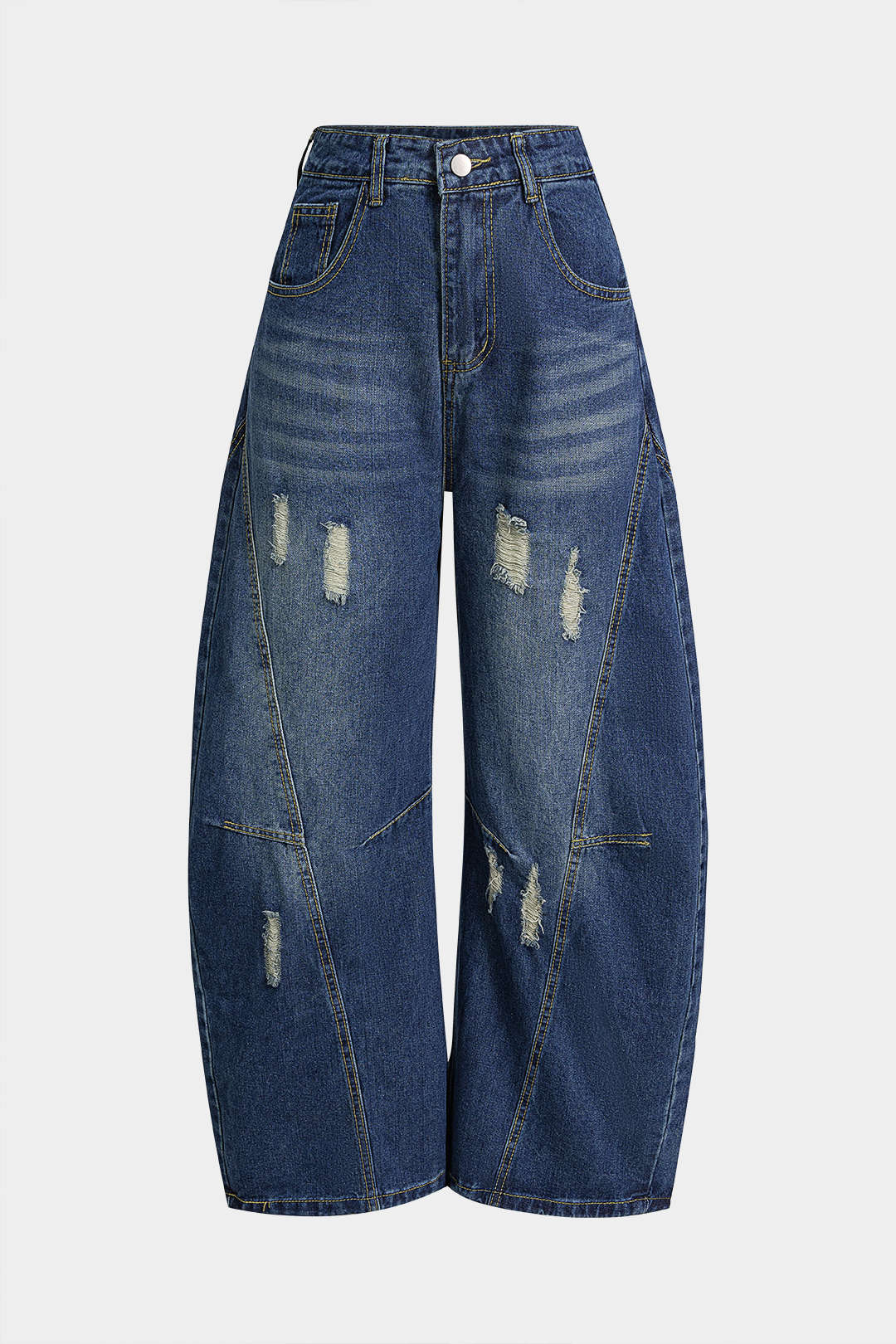 Denim Frayed Pocket Wide Leg Jeans