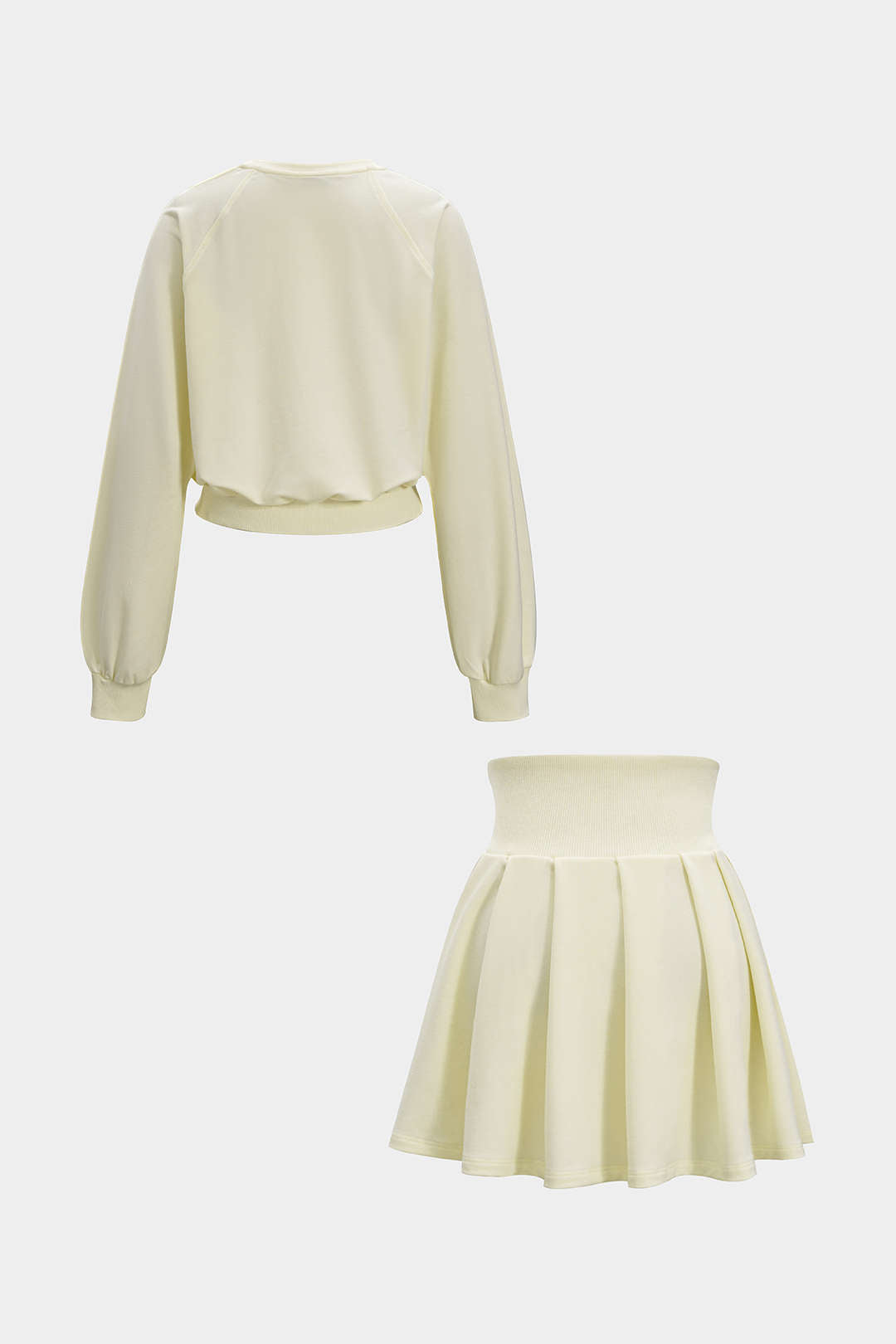 Solid Long-Sleeve Top And Pleated Skirt Set