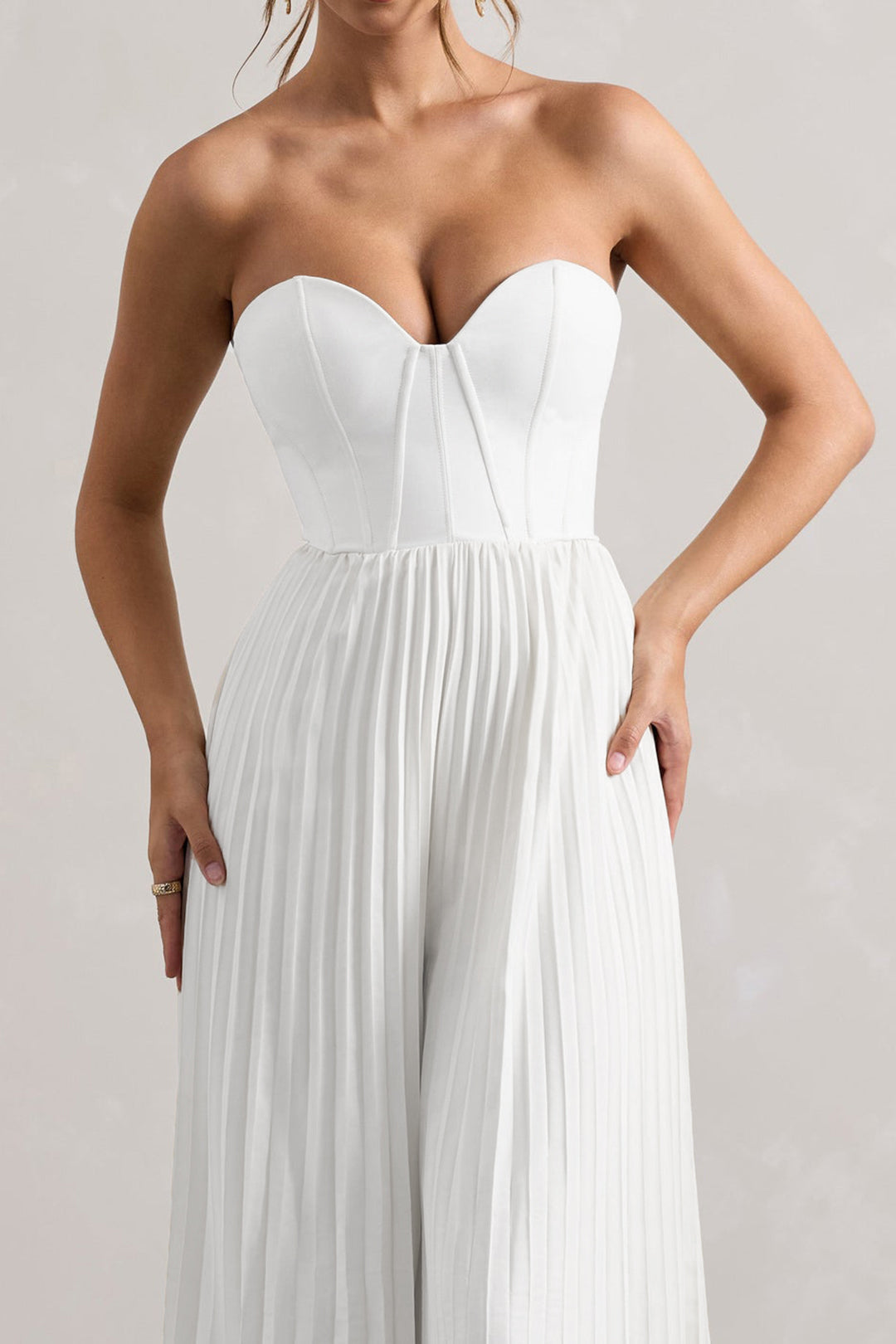 Pleated Zipper Corset Strapless Jumpsuit