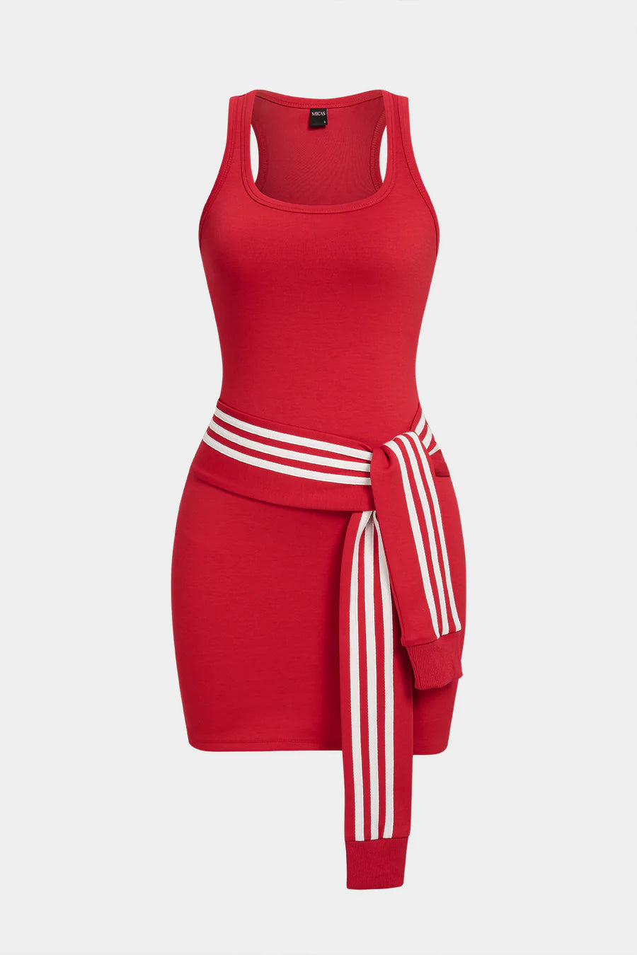 Striped U-Neck Knotted Sleeveless Mini Dress