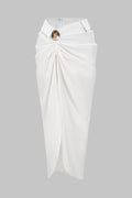 Linen Ruched Split Asymmetrical Skirt