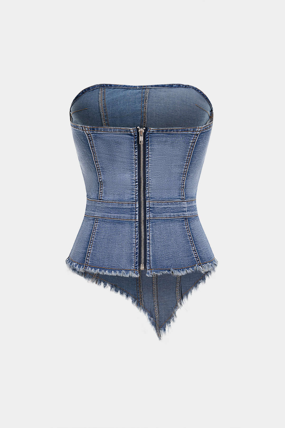 Denim Frayed Asymmetrical Tube Top