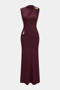 Metallic Decor Ruched Sleeveless Maxi Dress