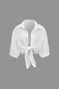 Chiffon Button Tie-Up Short-Sleeve Shirt