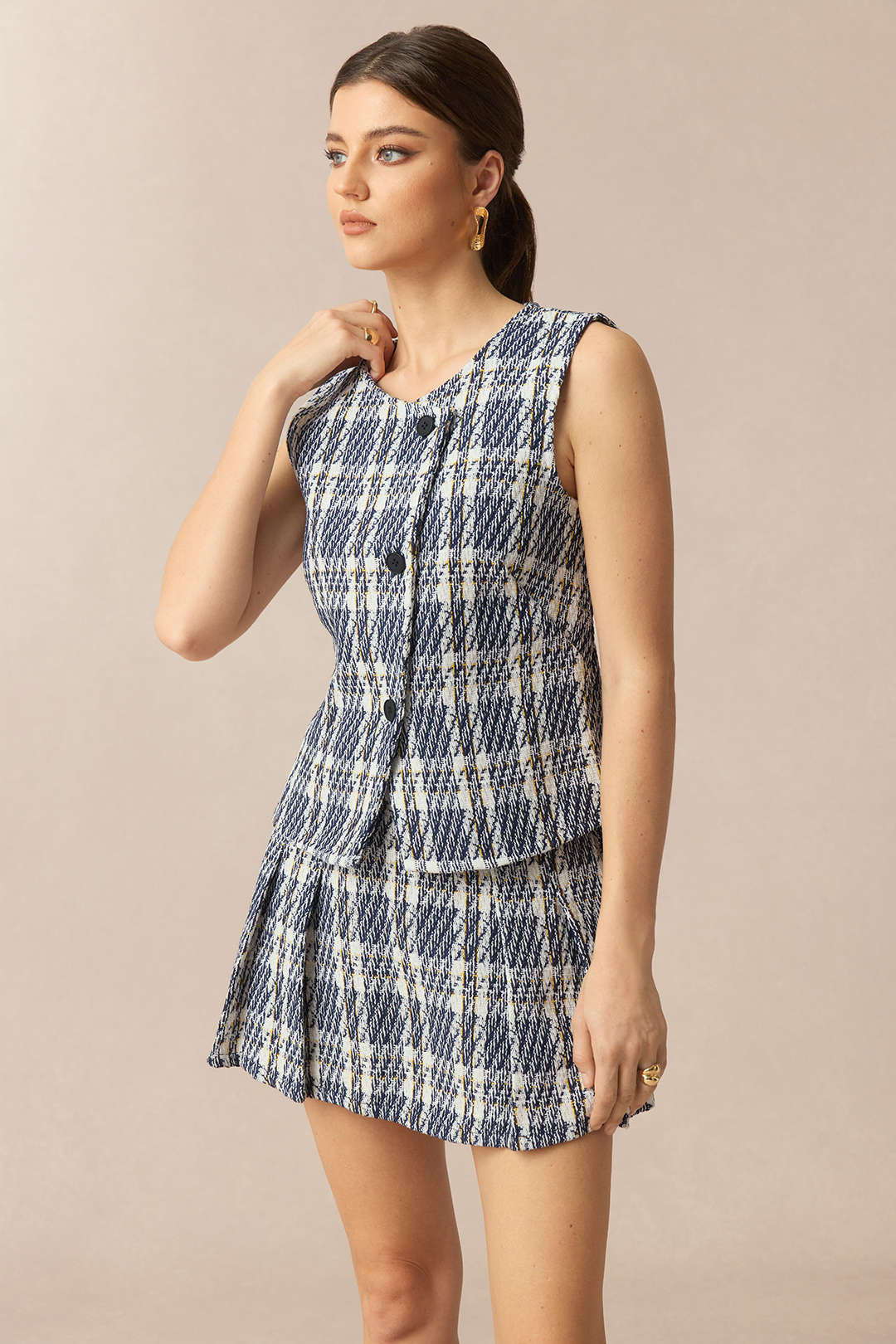 Plaid Print High Waist Pleated Skirt