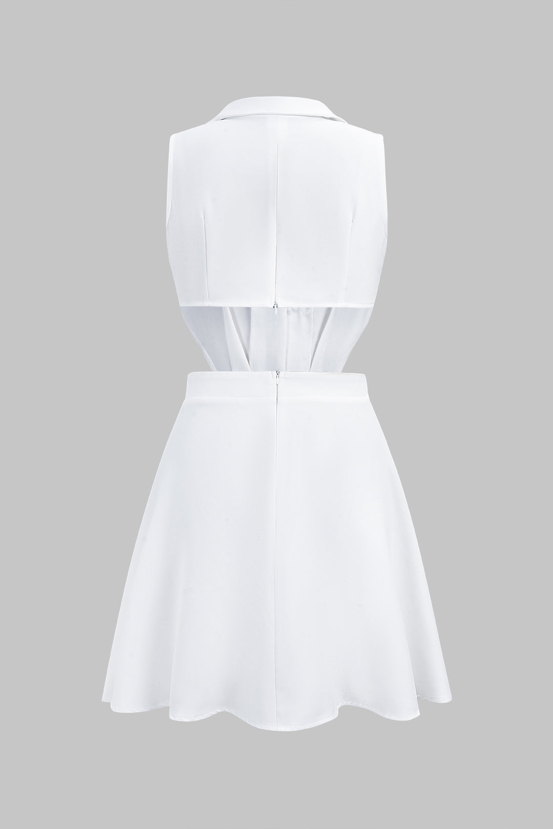 Lapel Metallic Irregular Button Cut Out Sleeveless Mini Dress