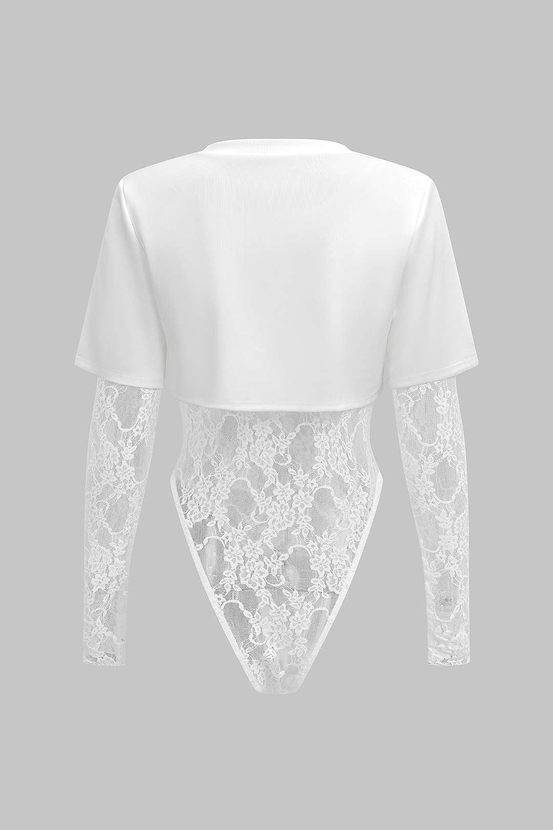 Lace Patchwork Round Neck Long Sleeve Bodysuit