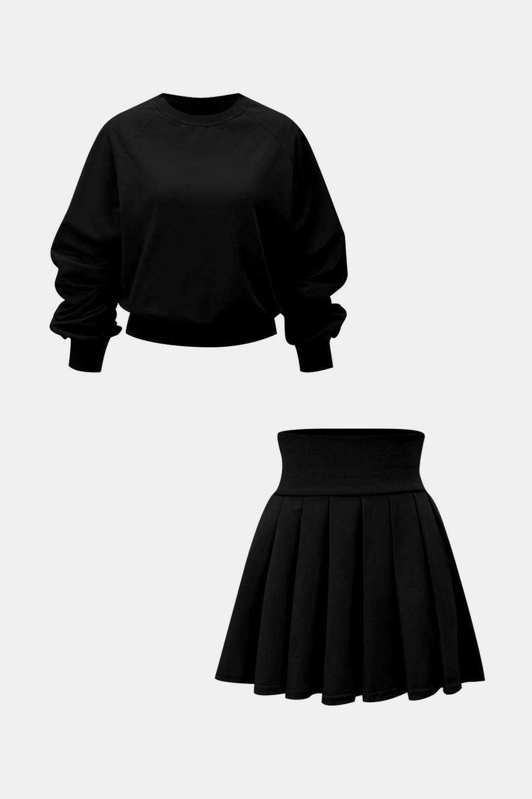 Solid Long-Sleeve Top And Pleated Skirt Set