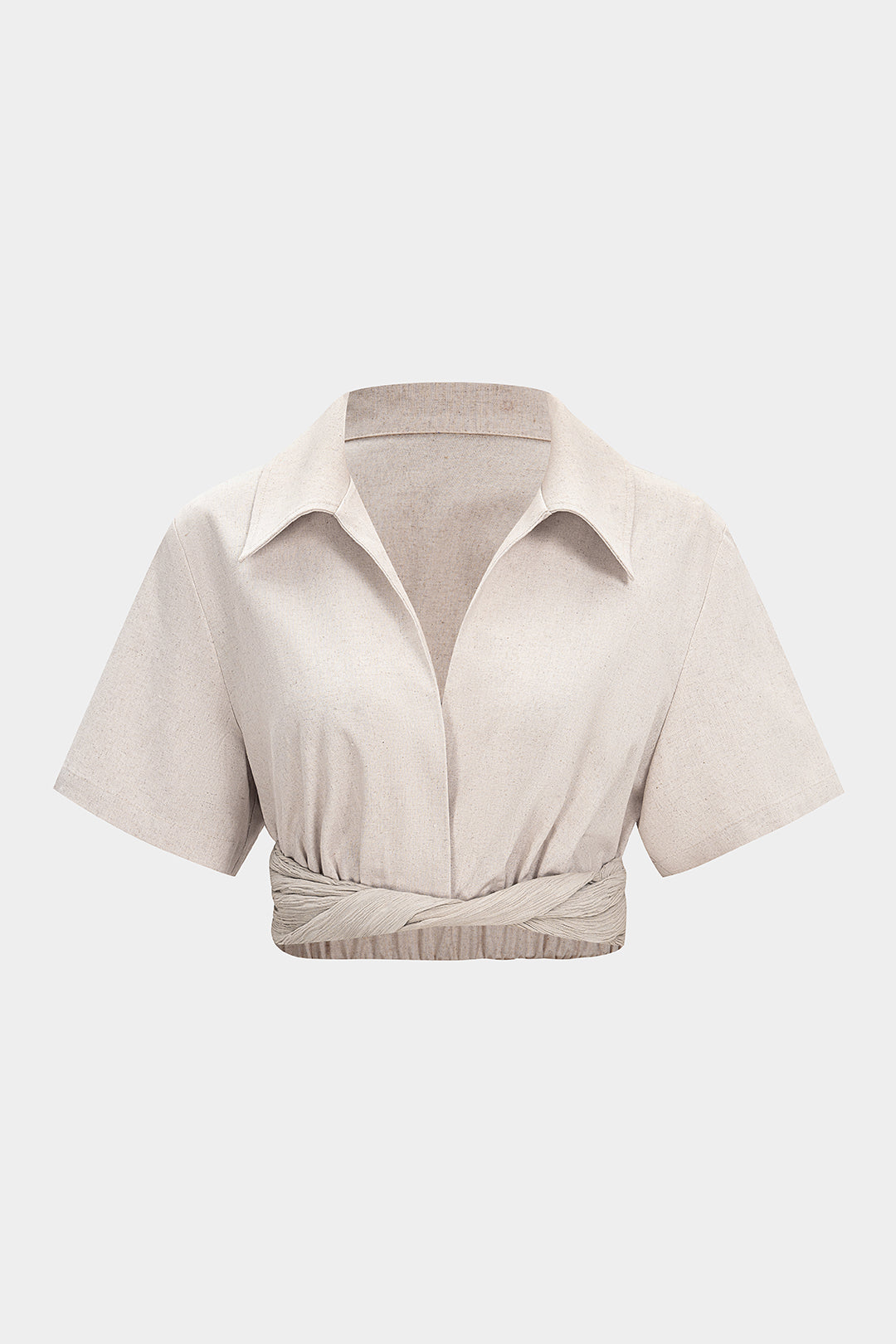 Linen Lapel Twist Knot Cropped Top