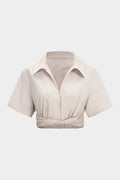 Linen Lapel Twist Knot Cropped Top