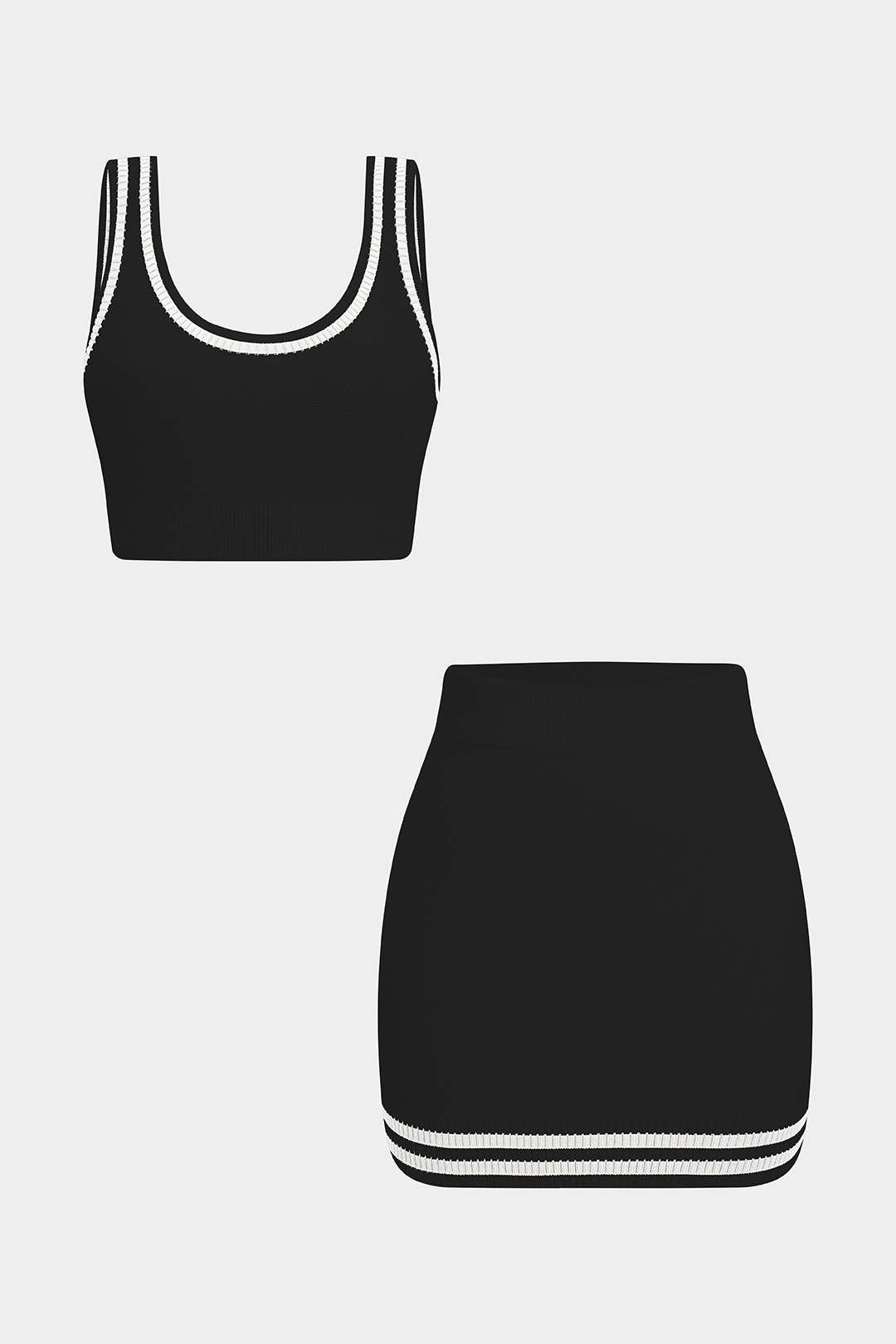 Contrast Knit Cami Top And Skirt Set